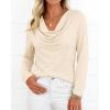 image:imagePRETTYGARDEN Womens Spring Tops 2026 Dressy Cowl Neck Long Sleeve Shirts Loose Business Casual Blouses Teacher Tunic TopBeige