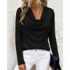 image:imagePRETTYGARDEN Womens Spring Tops 2026 Dressy Cowl Neck Long Sleeve Shirts Loose Business Casual Blouses Teacher Tunic TopBlack