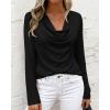 image:imagePRETTYGARDEN Womens Spring Tops 2026 Dressy Cowl Neck Long Sleeve Shirts Loose Business Casual Blouses Teacher Tunic TopBlack