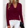 image:imagePRETTYGARDEN Womens Spring Tops 2026 Dressy Cowl Neck Long Sleeve Shirts Loose Business Casual Blouses Teacher Tunic TopBurgundy