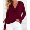image:imagePRETTYGARDEN Womens Spring Tops 2026 Dressy Cowl Neck Long Sleeve Shirts Loose Business Casual Blouses Teacher Tunic TopBurgundy