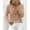 image:imagePRETTYGARDEN Womens Spring Tops 2026 Dressy Cowl Neck Long Sleeve Shirts Loose Business Casual Blouses Teacher Tunic TopKhaki