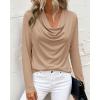 image:imagePRETTYGARDEN Womens Spring Tops 2026 Dressy Cowl Neck Long Sleeve Shirts Loose Business Casual Blouses Teacher Tunic TopKhaki