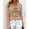 image:imagePRETTYGARDEN Womens Spring Tops 2026 Dressy Cowl Neck Long Sleeve Shirts Loose Business Casual Blouses Teacher Tunic TopKhaki