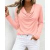 image:imagePRETTYGARDEN Womens Spring Tops 2026 Dressy Cowl Neck Long Sleeve Shirts Loose Business Casual Blouses Teacher Tunic TopPink