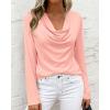 image:imagePRETTYGARDEN Womens Spring Tops 2026 Dressy Cowl Neck Long Sleeve Shirts Loose Business Casual Blouses Teacher Tunic TopPink