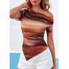 image:imagePRETTYGARDEN Womens Summer Off The Shoulder Tops 2026 Spring Short Sleeve Mesh Tie Dye Shirt Ruched Asymmetrical Y2k ClothesFloral Brown