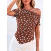 image:imagePRETTYGARDEN Womens Summer Off The Shoulder Tops 2026 Spring Short Sleeve Mesh Tie Dye Shirt Ruched Asymmetrical Y2k ClothesPolka Dot Brown