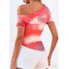 image:imagePRETTYGARDEN Womens Summer Off The Shoulder Tops 2026 Spring Short Sleeve Mesh Tie Dye Shirt Ruched Asymmetrical Y2k ClothesWatercolor Pink