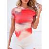 image:imagePRETTYGARDEN Womens Summer Off The Shoulder Tops 2026 Spring Short Sleeve Mesh Tie Dye Shirt Ruched Asymmetrical Y2k ClothesWatercolor Pink