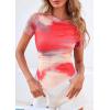 image:imagePRETTYGARDEN Womens Summer Off The Shoulder Tops 2026 Spring Short Sleeve Mesh Tie Dye Shirt Ruched Asymmetrical Y2k ClothesWatercolor Pink