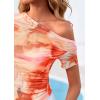 image:imagePRETTYGARDEN Womens Summer Off The Shoulder Tops 2026 Spring Short Sleeve Mesh Tie Dye Shirt Ruched Asymmetrical Y2k ClothesWatercolour Orange