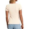 image:imagePRETTYGARDEN Womens Summer Short Sleeve Tops 2026 Spring Casual V Neck Henley Button Up T Shirts Dressy Ribbed Knit BlousesBeige