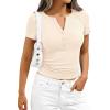 image:imagePRETTYGARDEN Womens Summer Short Sleeve Tops 2026 Spring Casual V Neck Henley Button Up T Shirts Dressy Ribbed Knit BlousesBeige