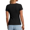 image:imagePRETTYGARDEN Womens Summer Short Sleeve Tops 2026 Spring Casual V Neck Henley Button Up T Shirts Dressy Ribbed Knit BlousesBlack