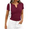 image:imagePRETTYGARDEN Womens Summer Short Sleeve Tops 2026 Spring Casual V Neck Henley Button Up T Shirts Dressy Ribbed Knit BlousesBurgundy