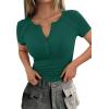 image:imagePRETTYGARDEN Womens Summer Short Sleeve Tops 2026 Spring Casual V Neck Henley Button Up T Shirts Dressy Ribbed Knit BlousesDark Green
