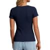 image:imagePRETTYGARDEN Womens Summer Short Sleeve Tops 2026 Spring Casual V Neck Henley Button Up T Shirts Dressy Ribbed Knit BlousesNavy