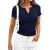 image:imagePRETTYGARDEN Womens Summer Short Sleeve Tops 2026 Spring Casual V Neck Henley Button Up T Shirts Dressy Ribbed Knit BlousesNavy