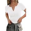image:imagePRETTYGARDEN Womens Summer Short Sleeve Tops 2026 Spring Casual V Neck Henley Button Up T Shirts Dressy Ribbed Knit BlousesWhite