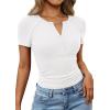 image:imagePRETTYGARDEN Womens Summer Short Sleeve Tops 2026 Spring Casual V Neck Henley Button Up T Shirts Dressy Ribbed Knit BlousesWhite