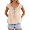 image:imagePRETTYGARDEN Womens Tie Front Tank Tops 2026 Summer Fashion Cap Sleeve Babydoll Blouses Flowy Shirts Spring Going Out OutfitsApricot