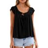 image:imagePRETTYGARDEN Womens Tie Front Tank Tops 2026 Summer Fashion Cap Sleeve Babydoll Blouses Flowy Shirts Spring Going Out OutfitsBlack