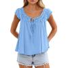 image:imagePRETTYGARDEN Womens Tie Front Tank Tops 2026 Summer Fashion Cap Sleeve Babydoll Blouses Flowy Shirts Spring Going Out OutfitsLight Blue