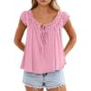 image:imagePRETTYGARDEN Womens Tie Front Tank Tops 2026 Summer Fashion Cap Sleeve Babydoll Blouses Flowy Shirts Spring Going Out OutfitsPink