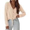image:imagePRETTYGARDEN Crochet Cardigan Sweaters for Women Trendy Spring Summer Long Sleeve Tie Front Tops Boho Beach Vacation ClothesBeige