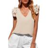 image:imagePRETTYGARDEN Womens Blouses Dressy Casual 2026 Summer V Neck Ruffle Cap Sleeve Business Work Tops Spring Teacher ShirtsBeige
