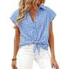 image:imagePRETTYGARDEN Womens Button Down Shirts V Neck Short Cap Sleeve Collared Plaid Tops 2026 Summer Spring Casual Blouses ClothesBlue