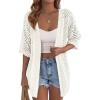 image:imagePRETTYGARDEN Womens Lightweight Summer Cardigans 2026 Short Sleeve Knit Crochet Coverups Spring Boho Beach Vacation ClothesWhite