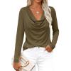 image:imagePRETTYGARDEN Womens Spring Tops 2026 Dressy Cowl Neck Long Sleeve Shirts Loose Business Casual Blouses Teacher Tunic TopArmy Green