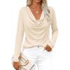 image:imagePRETTYGARDEN Womens Spring Tops 2026 Dressy Cowl Neck Long Sleeve Shirts Loose Business Casual Blouses Teacher Tunic TopBeige
