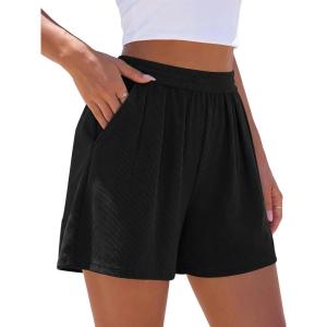 image:imagePRETTYGARDEN Flowy Summer Shorts for Women High Waisted Wide Leg Knitted Wide Leg Soft Pajama Shorts Women Vacation OutfitsBlack