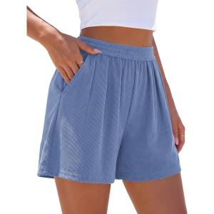 image:imagePRETTYGARDEN Flowy Summer Shorts for Women High Waisted Wide Leg Knitted Wide Leg Soft Pajama Shorts Women Vacation OutfitsGrey Blue