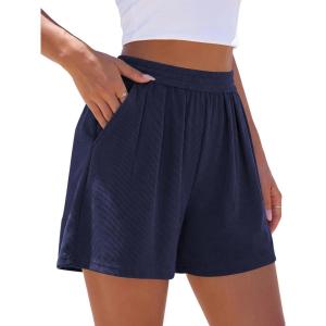 image:imagePRETTYGARDEN Flowy Summer Shorts for Women High Waisted Wide Leg Knitted Wide Leg Soft Pajama Shorts Women Vacation OutfitsNavy Blue