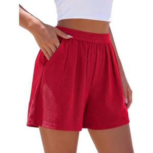 image:imagePRETTYGARDEN Flowy Summer Shorts for Women High Waisted Wide Leg Knitted Wide Leg Soft Pajama Shorts Women Vacation OutfitsRed