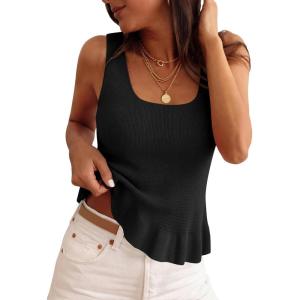 image:imagePRETTYGARDEN Sleeveless Sweater Tops for Women 2026 Spring Boho Tank Top Summer Crochet Scoop Neck Beach Vacation ClothesBlack