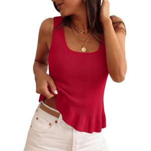 image:imagePRETTYGARDEN Sleeveless Sweater Tops for Women 2026 Spring Boho Tank Top Summer Crochet Scoop Neck Beach Vacation ClothesRed