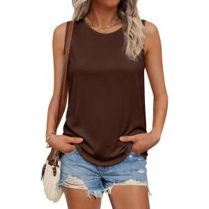 image:imagePRETTYGARDEN Womens Summer Tops 2026 Spring Fashion Sleeveless Tank Tops Casual Loose Fit Shirts Beach Vacation ClothesBrown