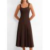 image:imagePRETTYGARDEN Spring Dresses for Women 2026 Summer Casual Sleeveless Square Neck A Line Knit Pleated Midi Cocktail Party DressBrown