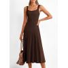 image:imagePRETTYGARDEN Spring Dresses for Women 2026 Summer Casual Sleeveless Square Neck A Line Knit Pleated Midi Cocktail Party DressBrown