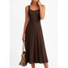 image:imagePRETTYGARDEN Spring Dresses for Women 2026 Summer Casual Sleeveless Square Neck A Line Knit Pleated Midi Cocktail Party DressBrown