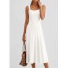image:imagePRETTYGARDEN Spring Dresses for Women 2026 Summer Casual Sleeveless Square Neck A Line Knit Pleated Midi Cocktail Party DressWhite