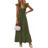 image:imagePRETTYGARDEN Womens 2026 Summer Casual Maxi Dresses Cap Sleeve V Neck Smocked Long Pockets Party Sundress Vacation OutfitsArmy Green