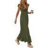 image:imagePRETTYGARDEN Womens 2026 Summer Casual Maxi Dresses Cap Sleeve V Neck Smocked Long Pockets Party Sundress Vacation OutfitsArmy Green
