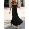 image:imagePRETTYGARDEN Womens 2026 Summer Casual Maxi Dresses Cap Sleeve V Neck Smocked Long Pockets Party Sundress Vacation OutfitsBlack