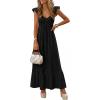 image:imagePRETTYGARDEN Womens 2026 Summer Casual Maxi Dresses Cap Sleeve V Neck Smocked Long Pockets Party Sundress Vacation OutfitsBlack